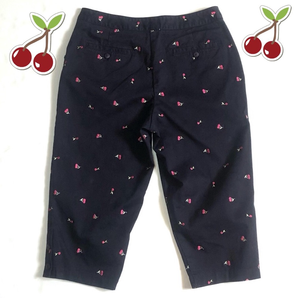 Tehama Cherry Embroidered Navy Blue Capri Pants 10